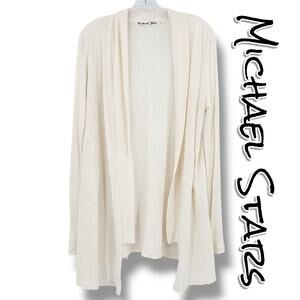 Michael Stars Supima Open Front Long Sleeve Drape Cardigan Cream Womens Sz OS